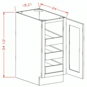 White Shaker - Full Height Single Door Triple Rollout Shelf Bases, SW-B18FH3RS, SW-B21FH3RS