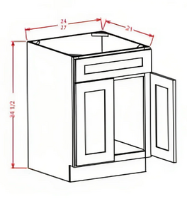 White Shaker - Vanity Sink Bases-Double Door Single Drawer Front, SW-VS24, SW-VS27